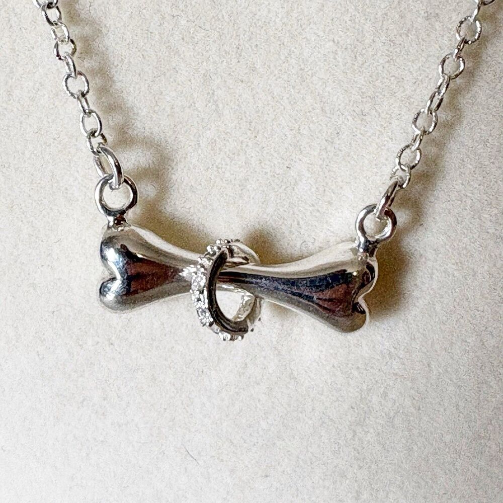 Sterling Silver Dog Bone Pave CZ Slide Pendant Necklace